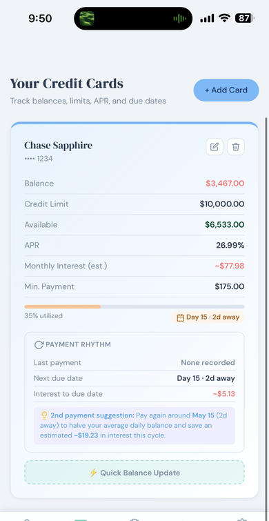 Eliminate app credit cards